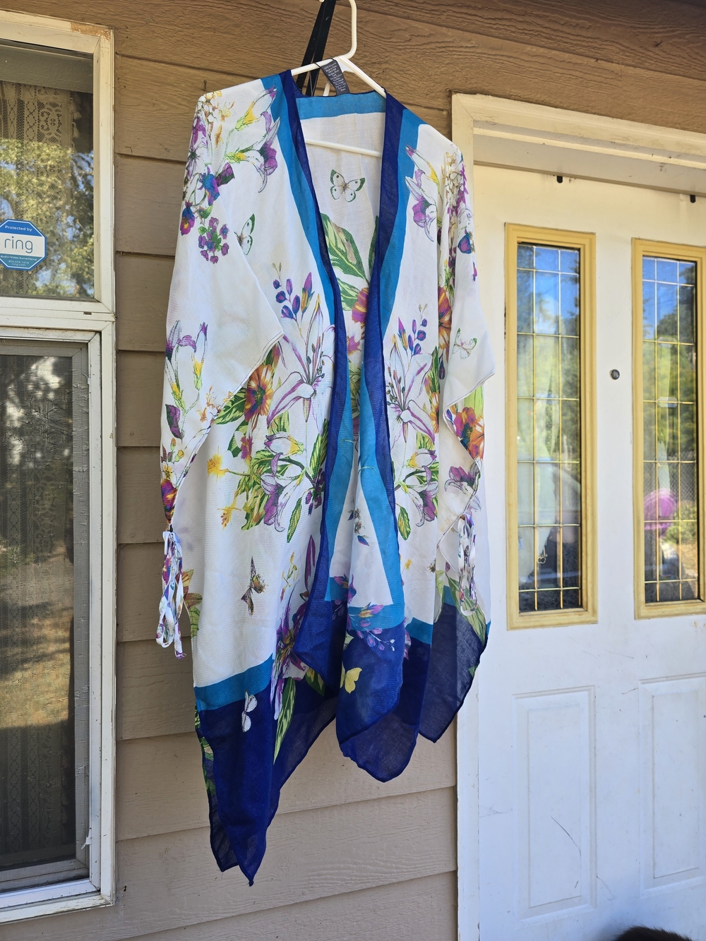 Vince Camuto Plus White Sheer Floral Kimono/Beach Cover-up - Attached Sun Visor